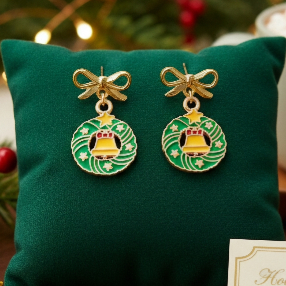Festive Green and Gold Christmas Earrings